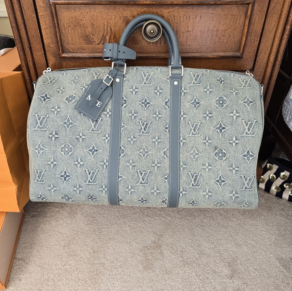 Authentic Louis Vuitton Keepall 50 Denim Duffle